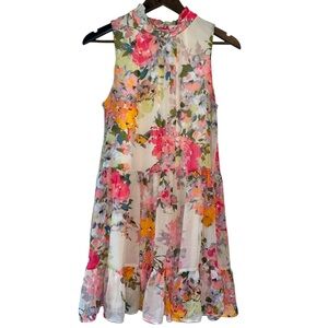 Y2K Floral Watercolor Sleeveless Babydoll Mini Dress